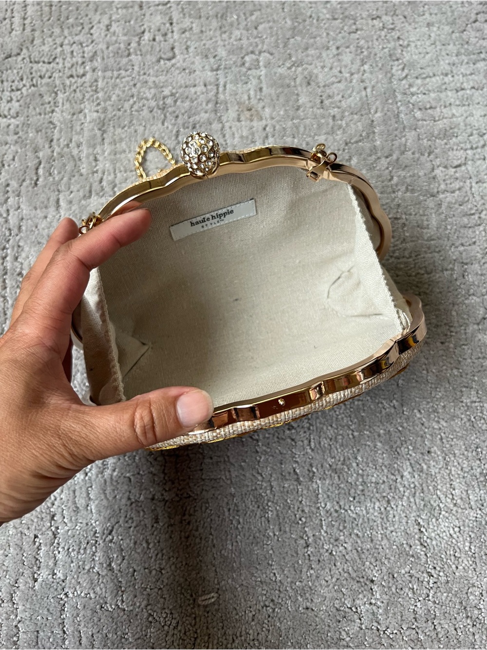 Haute Hippie Embroidered Shell Evening Bag with Gold Chain - Picture 12 of 13